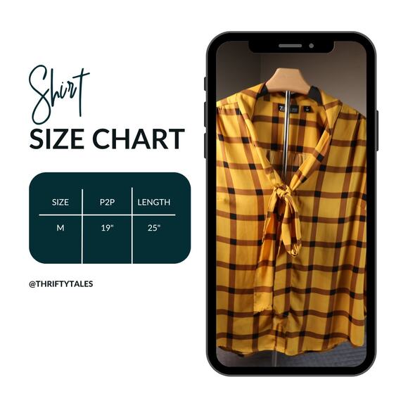 7th Ave New York & Company Blouse Yellow & Brown Plaid Tie-V-Neck 3/4 Sleeve M - Picture 9 of 10